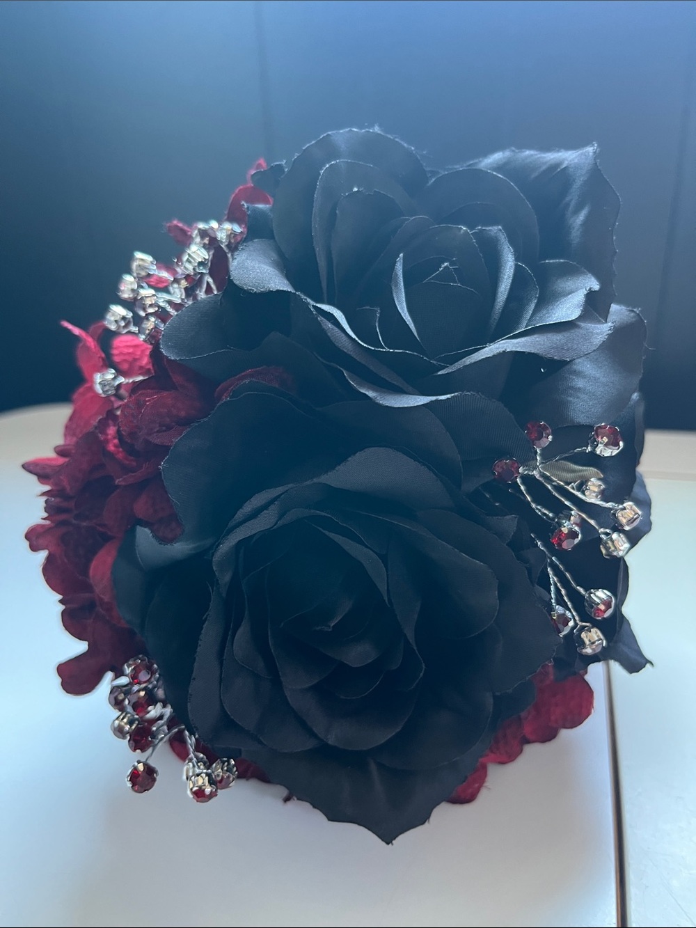 Black & Deep Red Floal Bouquet with Crystal Accents
